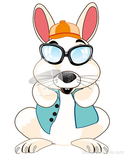 Image of Animal hare bespectacled and cap on white background is insulated