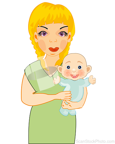 Image of Making look younger woman with infant on hand