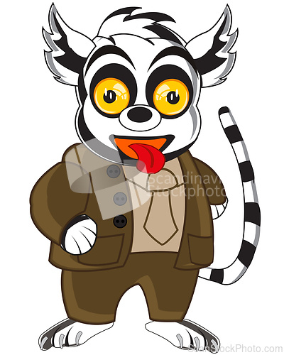 Image of Cartoon of the lemur in suit on white background is insulated