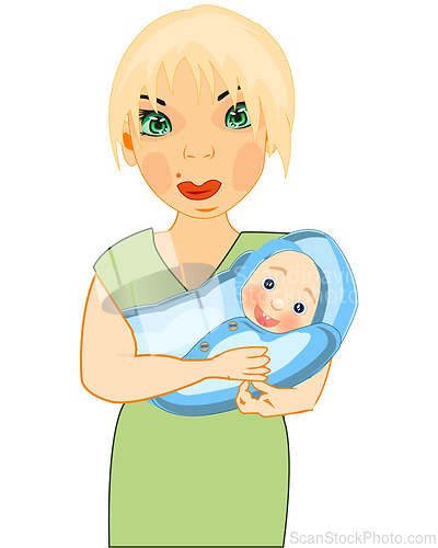 Image of Vector illustration of the young women with infant on hand