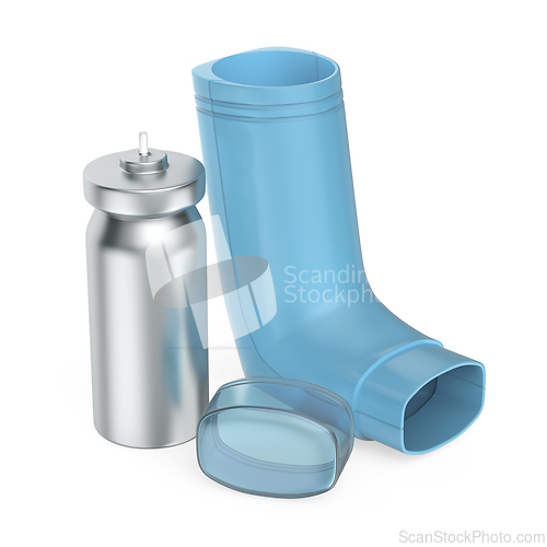 Image of Blue portable asthma inhaler device