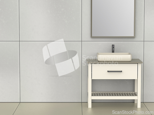 Image of Wash basin cabinet with faucet and mirror
