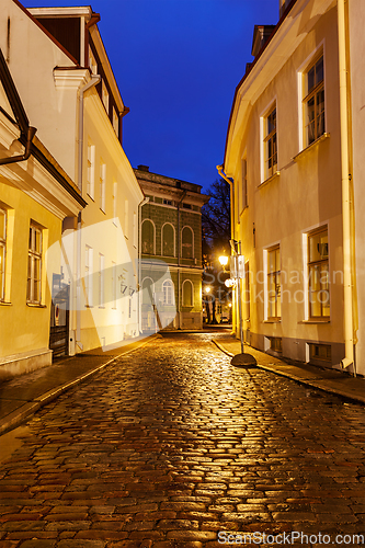 Image of Tallinn street in night, Estonia
