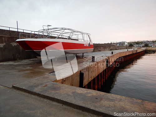 Image of Pleasure boat in storage.