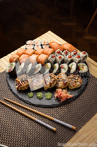 Image of Sushi platter with various rolls