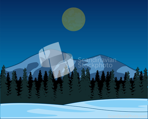 Image of Vector illustration to moon night in mountain in winter