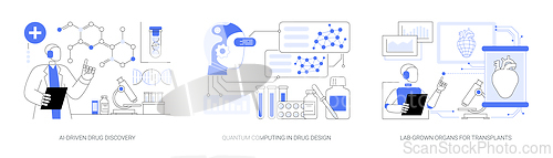 Image of AI and Quantum Advancing Medicine abstract concept vector illustrations.