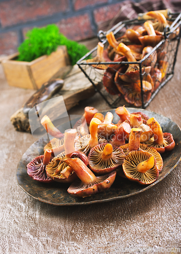 Image of edible mushroom in metal bowl