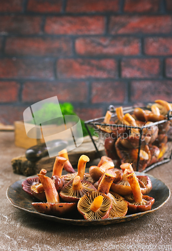 Image of edible mushroom in metal bowl