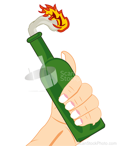 Image of Hand of the person with bottle incendiary mixture