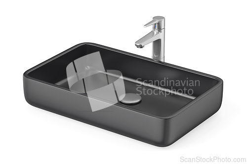 Image of Black square bathroom sink with silver faucet