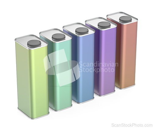 Image of Colorful square tin cans for motor oil and other liquids