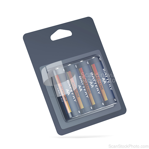 Image of Four AA size batteries in blister pack
