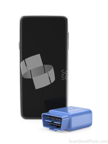 Image of Smartphone and wireless OBD2 car diagnostic device