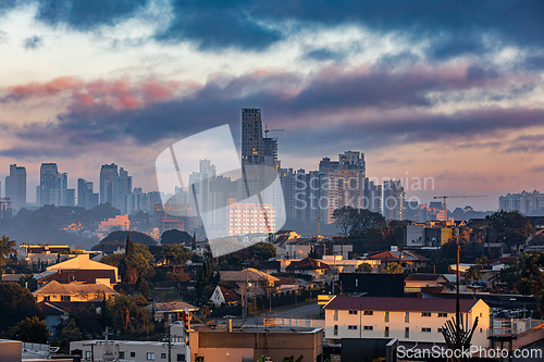 Image of Sunset cityscape of Curitiba, capital and largest city of state Parana Brazil.