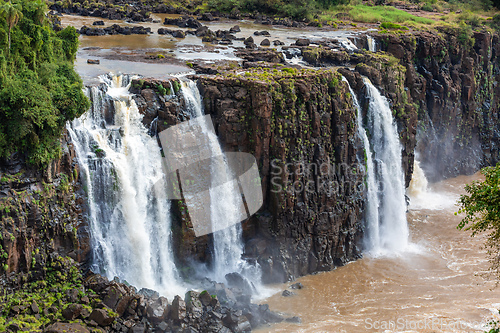 Image of Powerful Iguazu Falls, one of the world's most impressive waterfalls. Brazil side. Brazilian wilderness landscape.