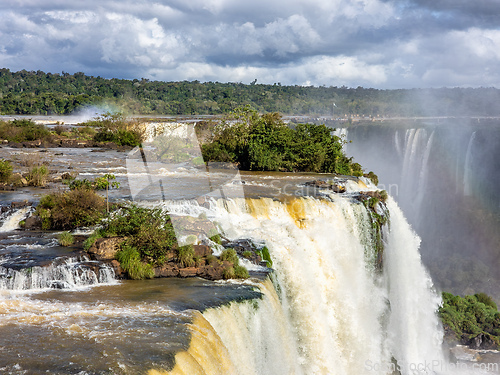 Image of Powerful Iguazu Falls, one of the world's most impressive waterfalls. Brazil side. Brazilian wilderness landscape.