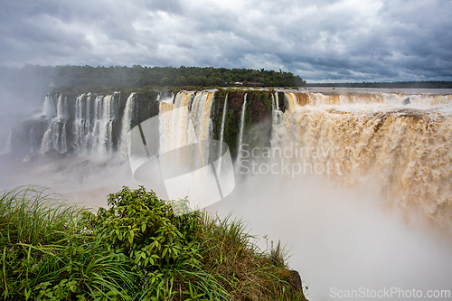 Image of Powerful Iguazu Falls, one of the world's most impressive waterfalls. Argentina side. Brazilian wilderness landscape.