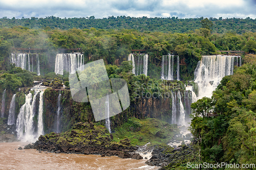 Image of Powerful Iguazu Falls, one of the world's most impressive waterfalls. Brazil side. Brazilian wilderness landscape.