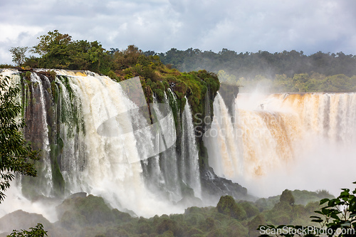 Image of Powerful Iguazu Falls, one of the world's most impressive waterfalls. Brazil side. Brazilian wilderness landscape.
