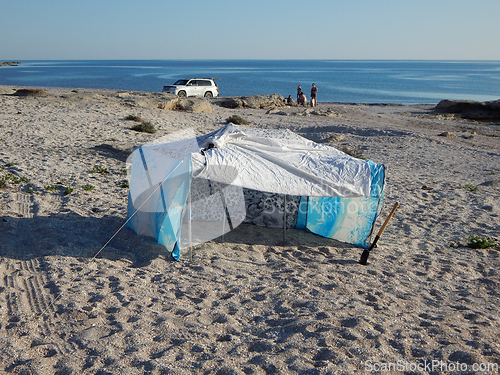 Image of Sun protection awning on the shore.