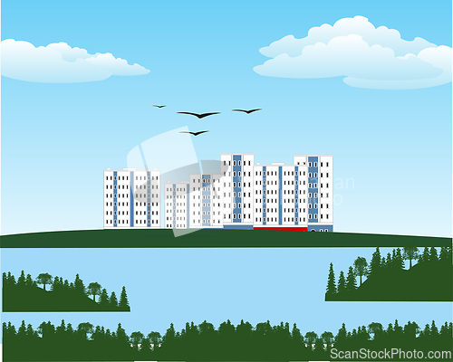 Image of Big city ashore big lake year daytime