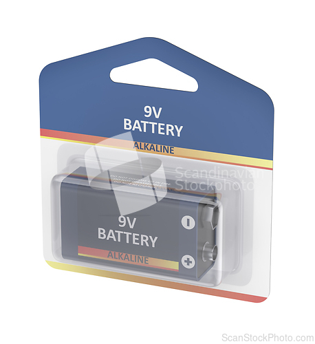 Image of Nine volt battery in a blister pack