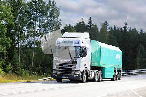 Image of Scania Truck Glass Transport Trailer on Road