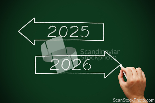 Image of Goodbye 2025 Happy New Year 2026 Arrows Concept