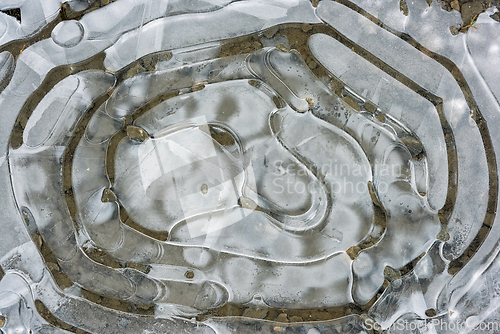 Image of Patterns of ice forming on a surface revealing unique designs du