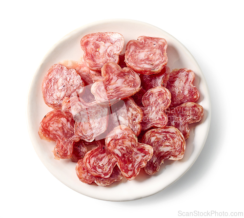 Image of plate of sliced dry spanish sausages