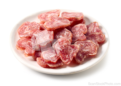 Image of plate of sliced dry spanish sausage