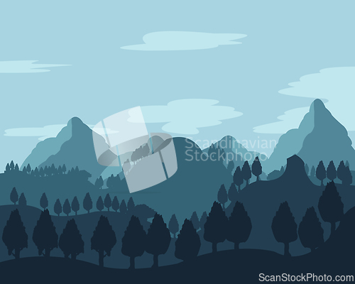 Image of Mountains and wood colorful landscape dawning in mountain