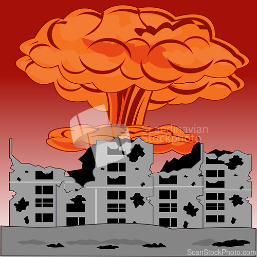Image of Nuclear explosion and ruined blast big city