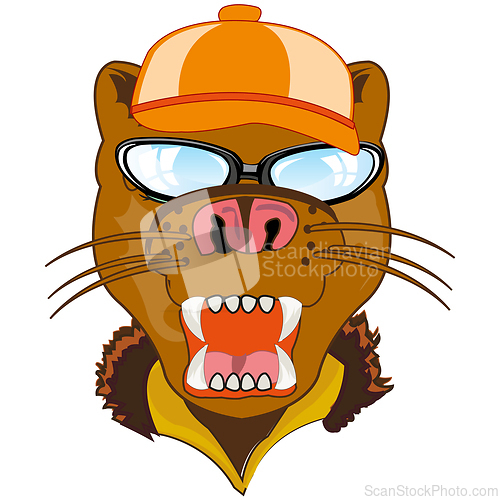 Image of Mug animal puma in cap and spectacles