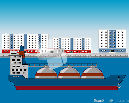 Image of Tanker with gas beside coast of the big city