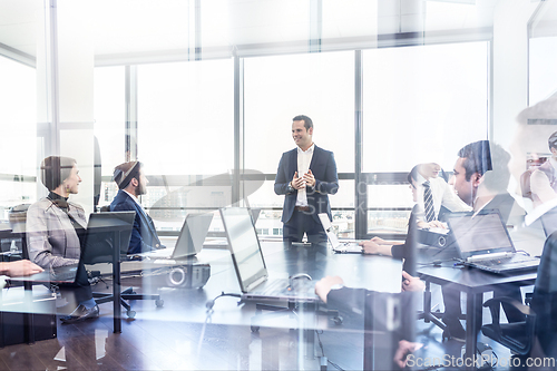 Image of Corporate business team office meeting in modern office.