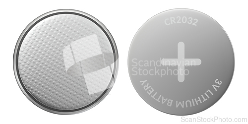 Image of Front and back view of CR2032 lithium button cell battery