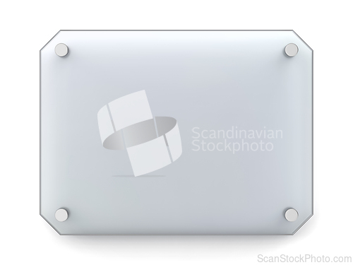 Image of Front view of transparent glass signboard