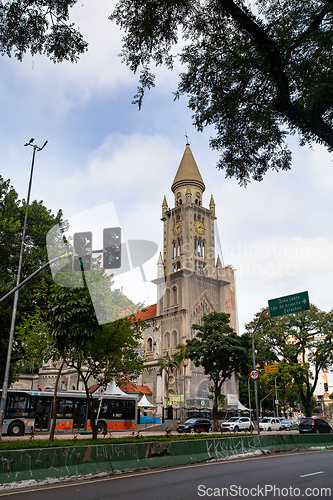Image of Nossa Senhora da Consolacao Church, a historic landmark and famous city monument. Sao Paulo, Brazil.