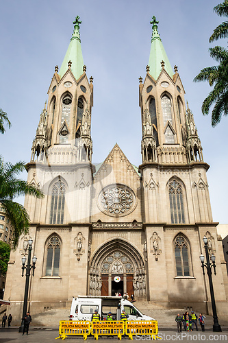 Image of Metropolitan Cathedral of Sao Paulo, a neo-gothic landmark, Brazil.