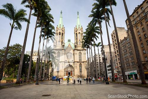 Image of Metropolitan Cathedral of Sao Paulo, a neo-gothic landmark, Brazil.