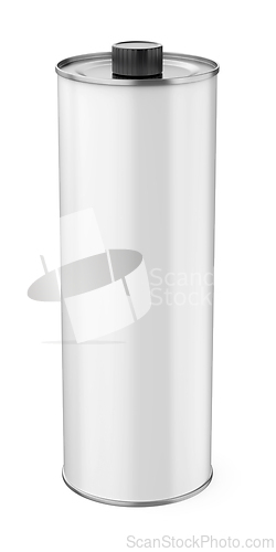 Image of White blank round tin bottle for olive oil, motor oil or other l