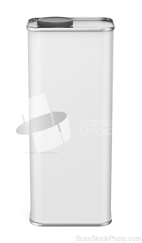 Image of White blank square tin can for olive oil, motor oil or other liq