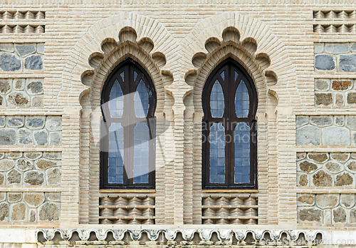 Image of Ornate windows in moorish style in Toledo railway station