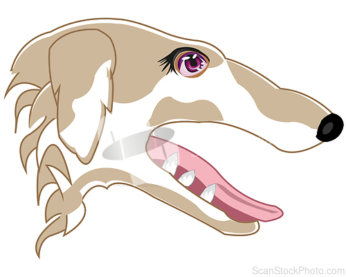 Image of Mug of the dog of the sort greyhound type from the side