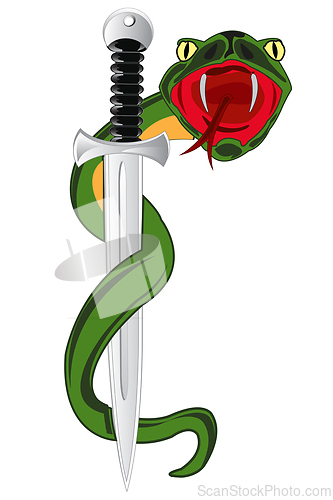 Image of Weapon sword and snake on white background is insulated