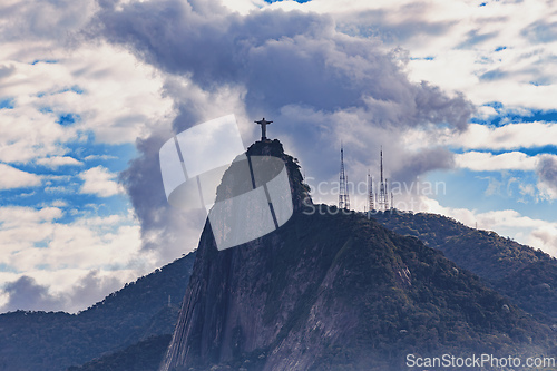Image of Iconic Christ the Redeemer statue at top of Corcovado mountain, Brazil