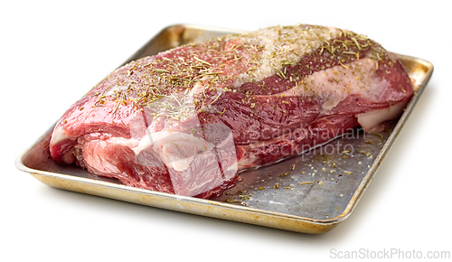 Image of fresh raw pork neck meat with spices