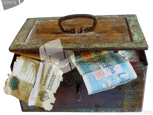 Image of rusty chest with money